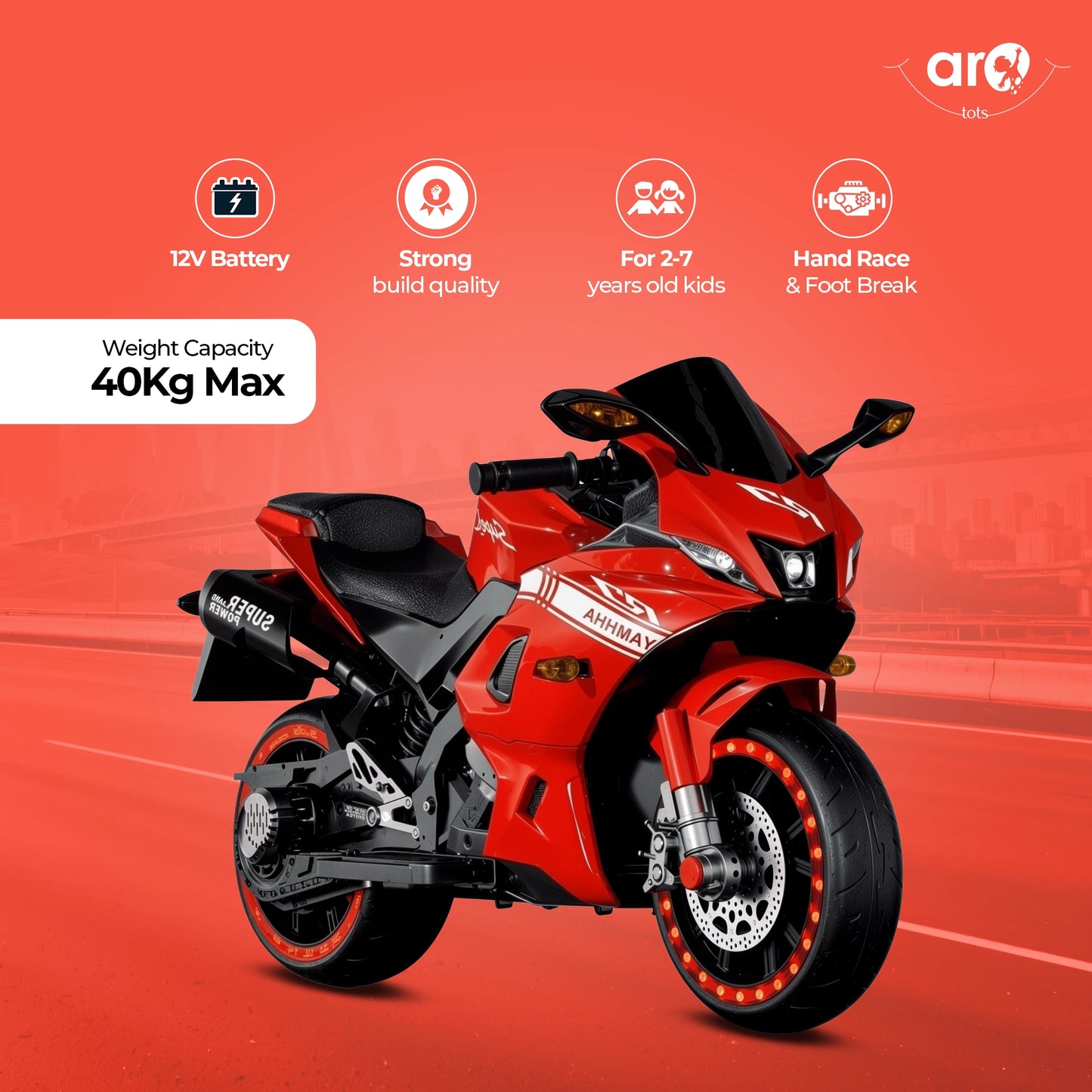 Kids Yamaha R7 Style Electric Ride On Bike - AROTOTS