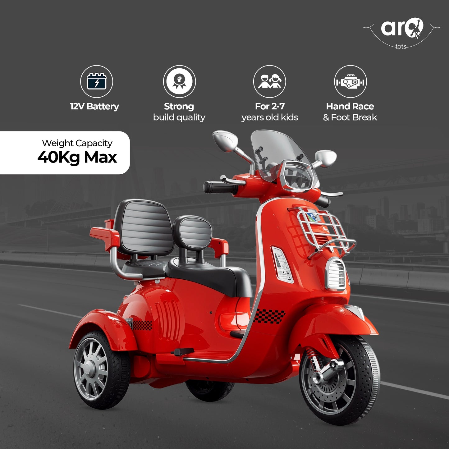 Kids Vespa Double Seater Electric Scooty - AROTOTS