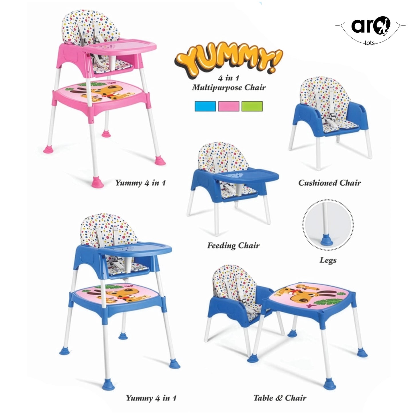 4 in 1 Yummy Kids High Chair for Feeding and Play by AROTOTS